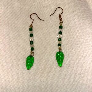 Handmade Green and Clear Leaf Drop Earrings